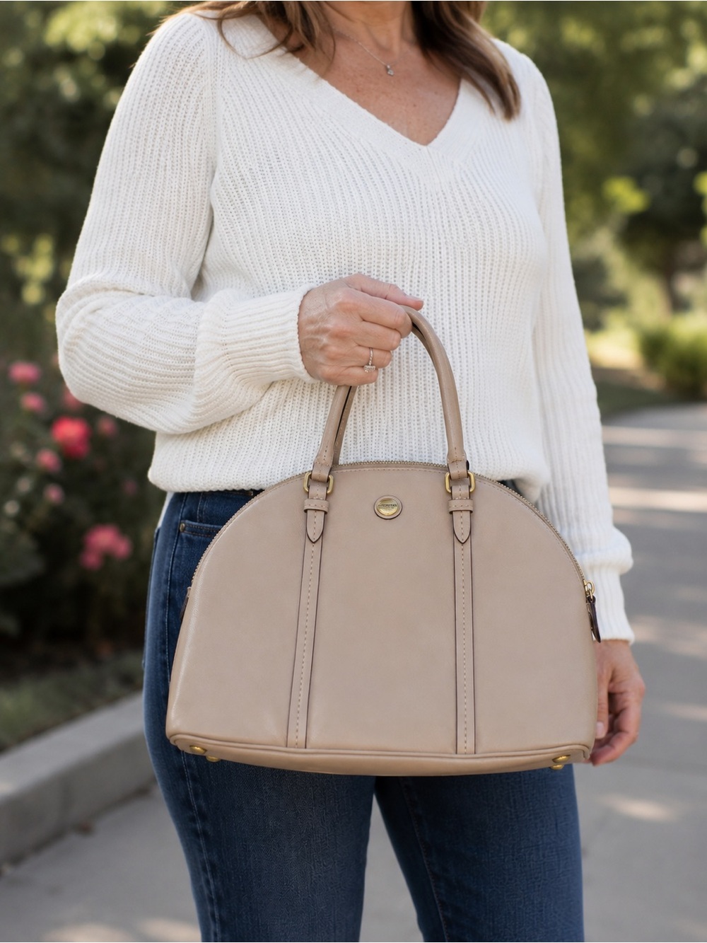 Coach Dome Satchel Handbag – Blush Beige Leather
